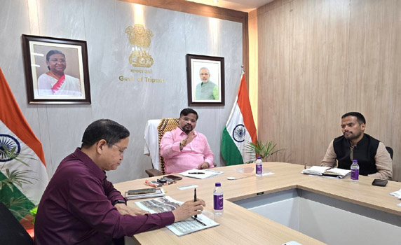 Tripura Tourism Minister Sushanta Chowdhury reviews various ongoing works in a meeting.